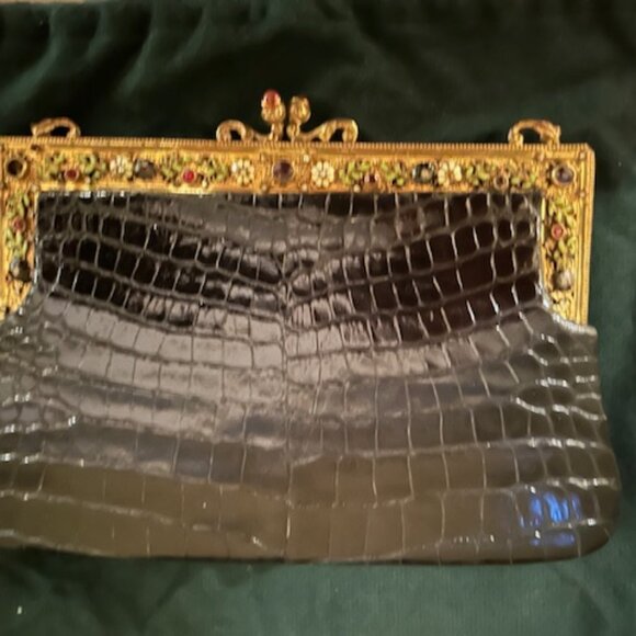 Jacomo Antique Alligator Evening Bag Dark Green - Picture 1 of 2